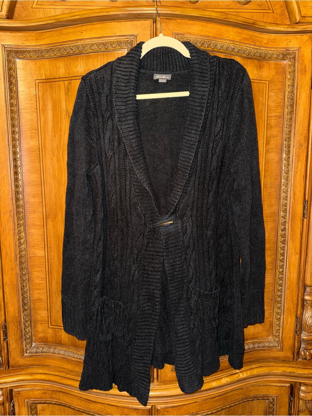 Eddie Bauer Black Cable Knit Long-Cardigan Sweater Shawl Collection